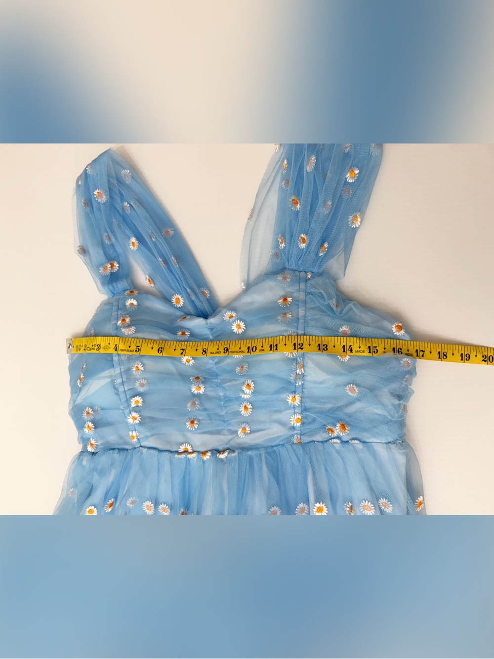 Unique Vintage - Light Blue Floral Mesh Tulle Party Dress - L - Picture 13 of 15